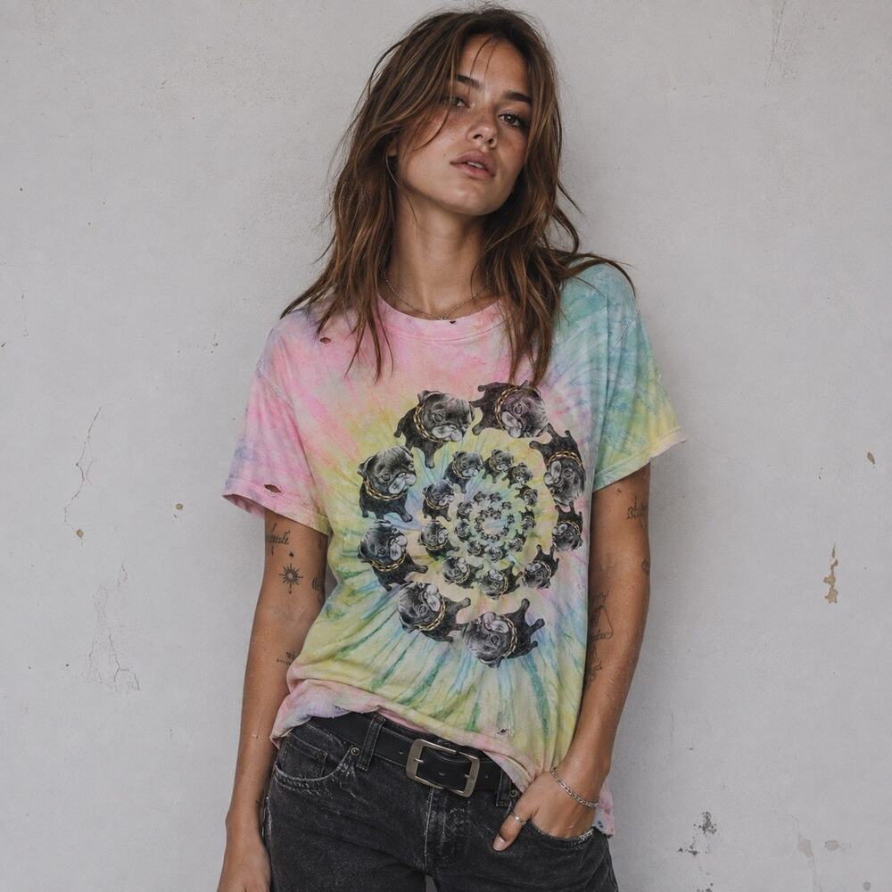 UNIF Nightmare Chain Pug Tie Dye Swirl Graphic T Shirt Women’s M Rare Made USA